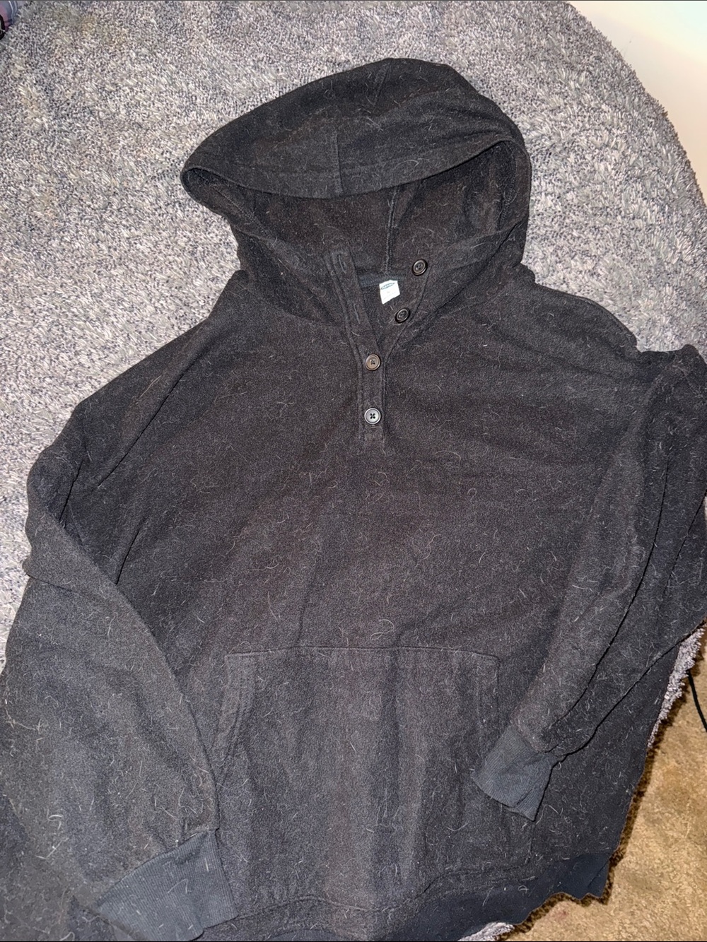 Old Navy Black Hooded Pullover with Three-Button Placket